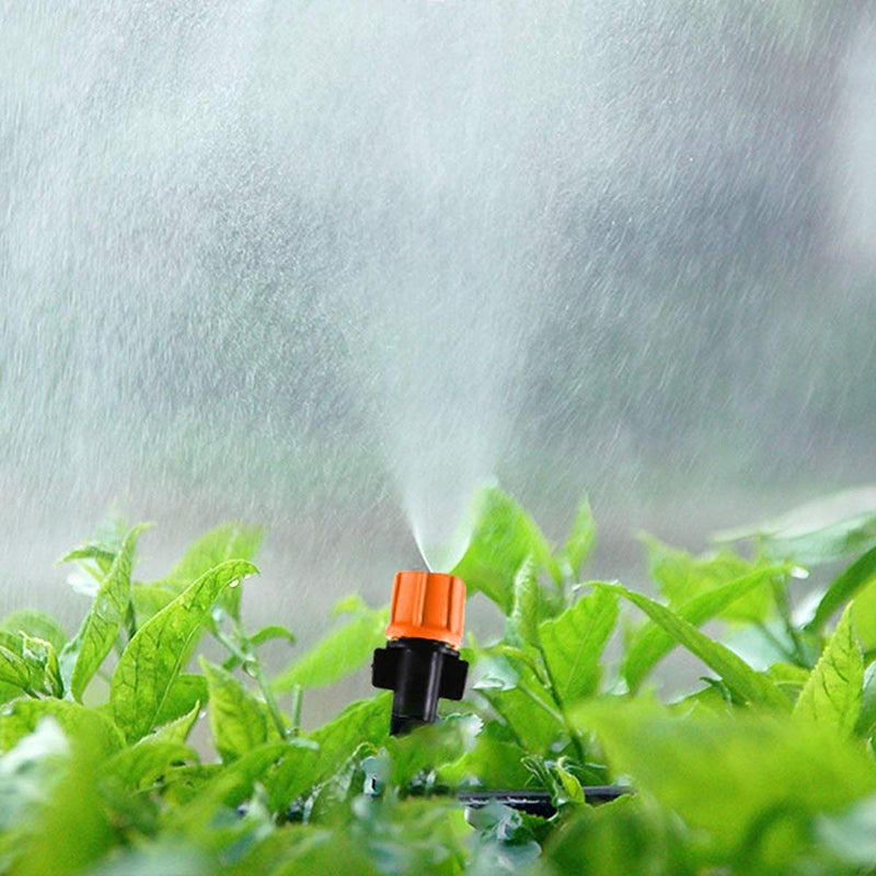 MSDADA 50pcs Adjustable Flow Micro Spray Drippers, 1/4" Garden Irrigation Sprinkler Heads with 3 Tee Connectors for Agricultural Patio Misting System, Drip Watering Kit - Image 5
